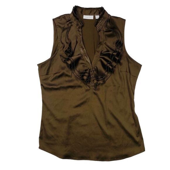 10/$25🦋 NY&Co Brown Satin Ruffle Halter Top - Size Medium - Picture 6 of 13
